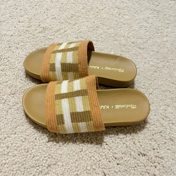 Madewell Kaanas Striped Tan‎ and Cream Slides Slip Ons Comfy Sandals - Picture 2 of 9